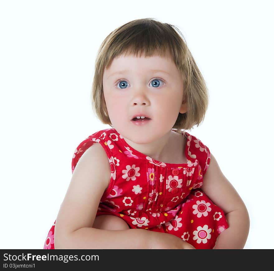 Cute little girl in studio on white background