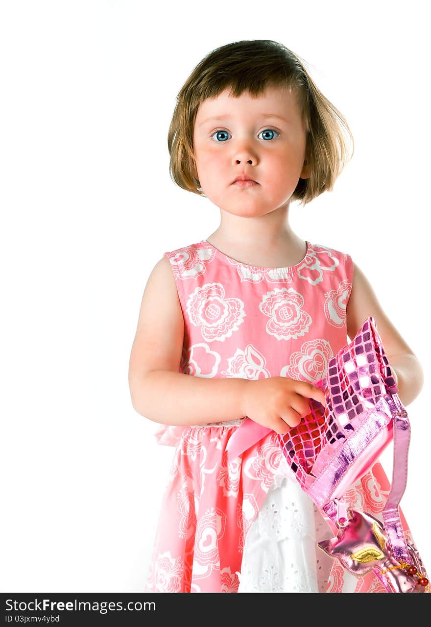 Cute little girl in studio on white background