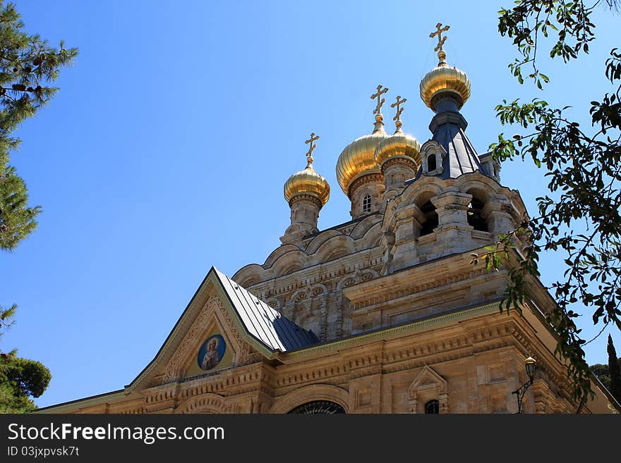 Russian Orthodox church of Mary Magdalene at the Mount of Olives in Jerusalem, Israel. Russian Orthodox church of Mary Magdalene at the Mount of Olives in Jerusalem, Israel