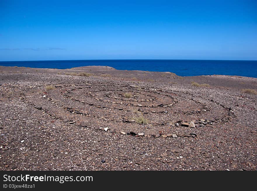 Stone circle in los ajaches, lanzarote, canary islands