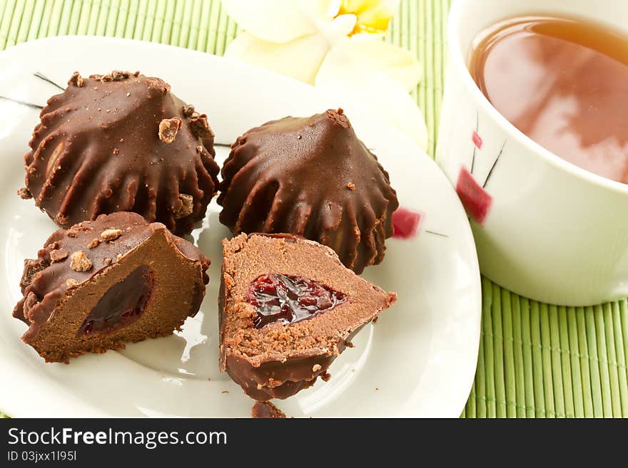 Chocolate cake with fruit filling