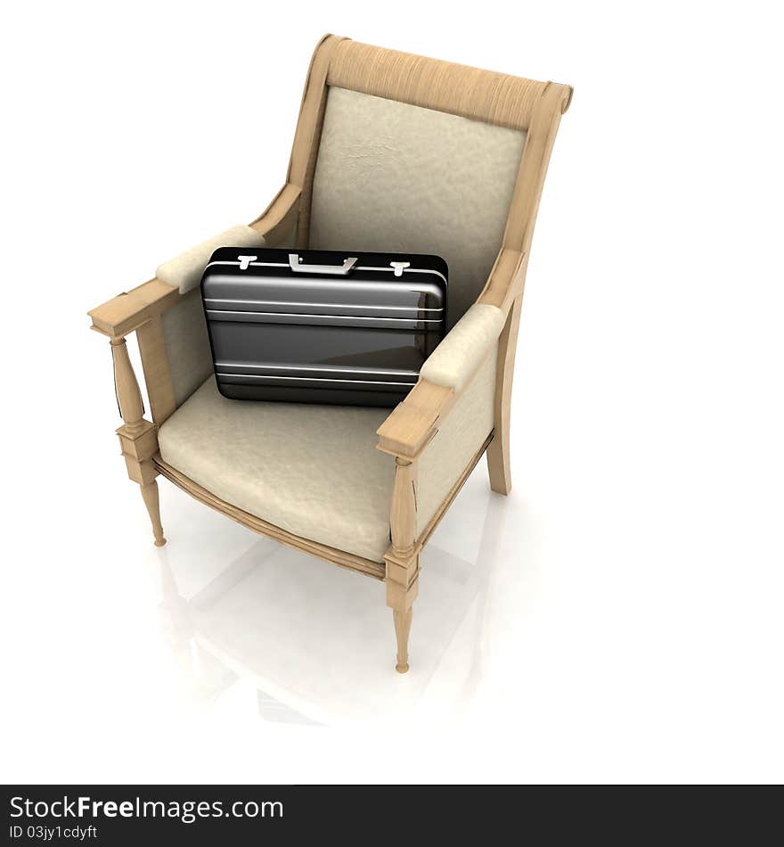 Briefcases lies in the expensive chair. Briefcases lies in the expensive chair