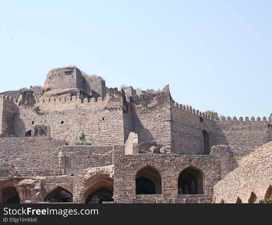 Massive citadel ruins of the Golconda Fort, Hyderabad, Andhra Pradesh, India, Asia. Massive citadel ruins of the Golconda Fort, Hyderabad, Andhra Pradesh, India, Asia