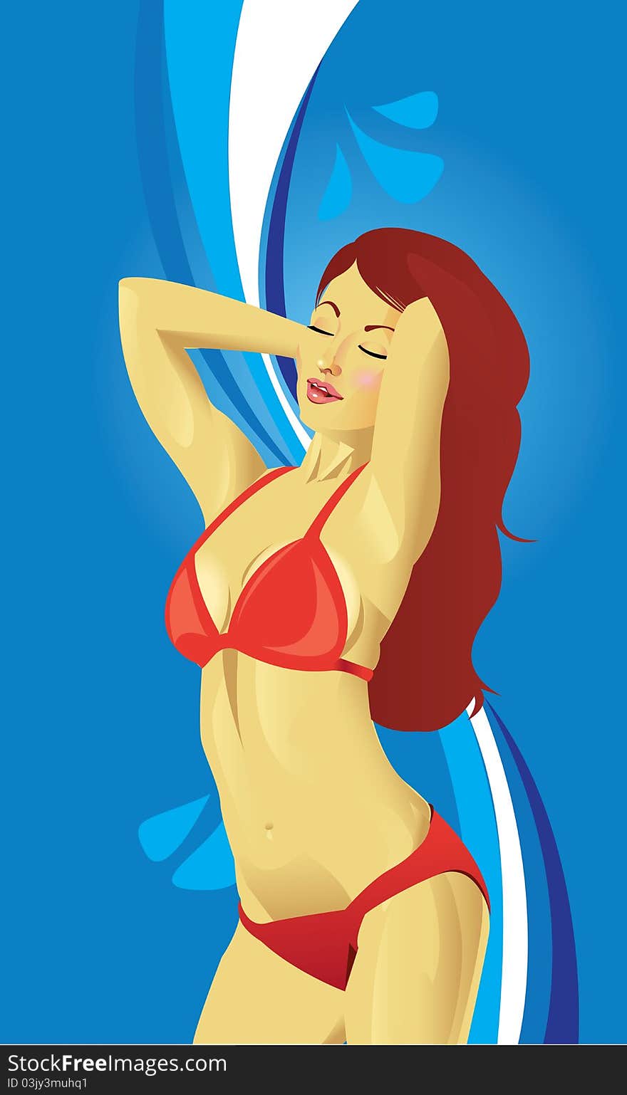 Woman In Bathing Suit On Blue Background