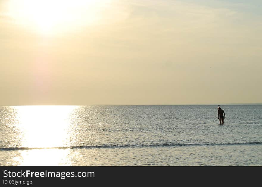 Persons leaves on sundown seaborne, beautiful solar track. Persons leaves on sundown seaborne, beautiful solar track