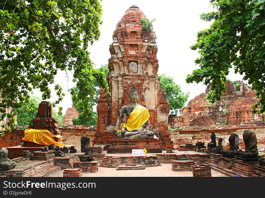 Ruins of Wat Mahathat Ayutthaya in Thailand