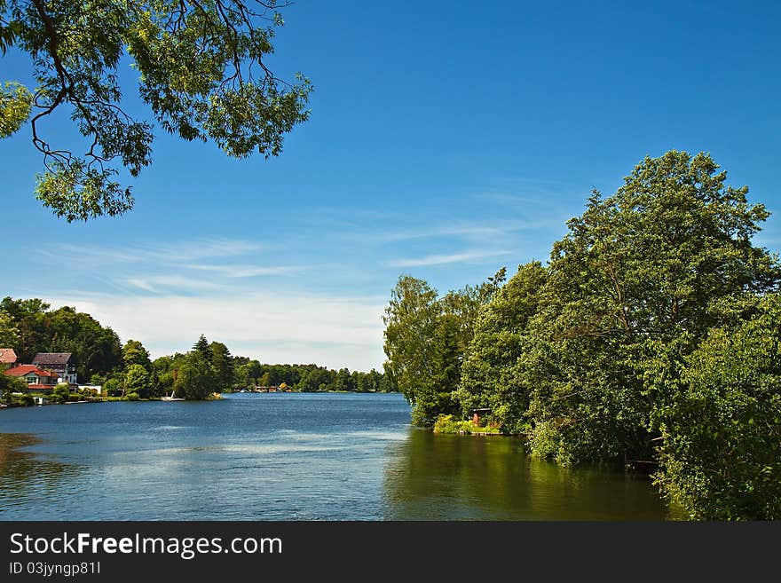 Landscape with a lake and sky.