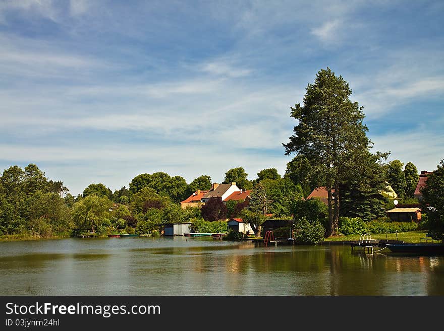 Landscape with a lake and sky.