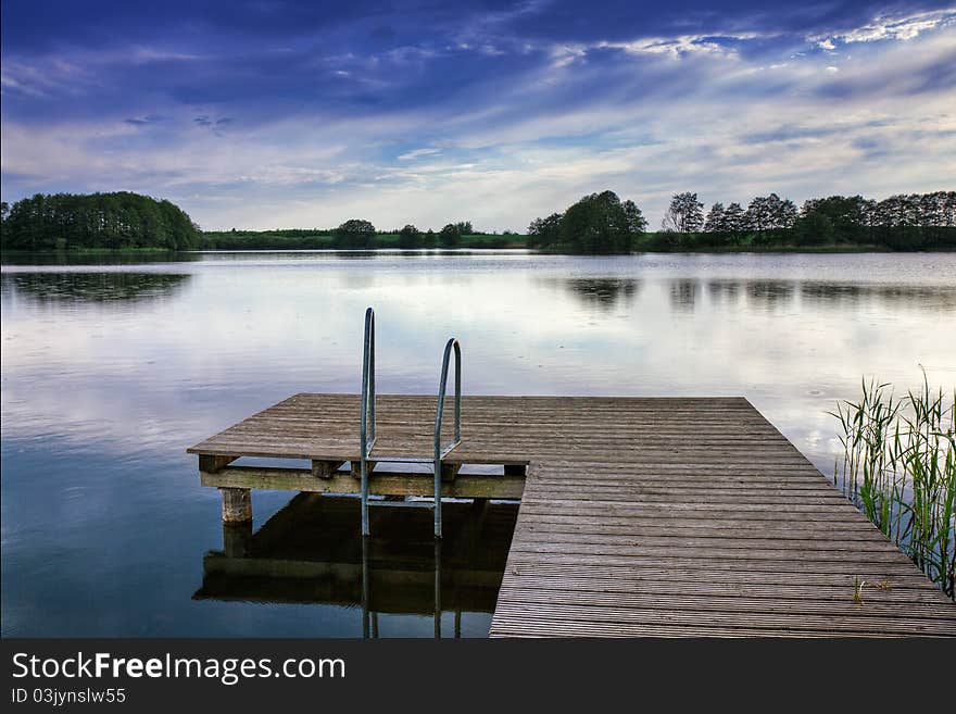 Landscape with a lake and sky.