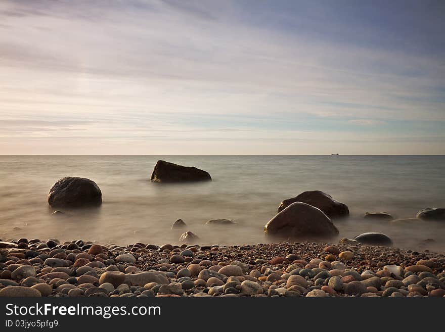 Evening at the Baltic Sea coast in Germany.