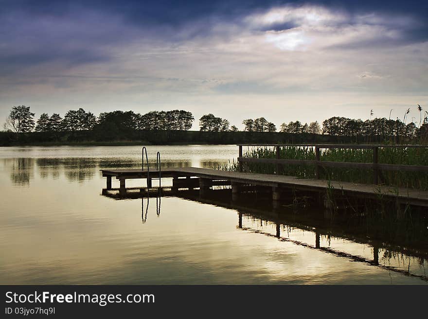 Landscape with a lake and sky.