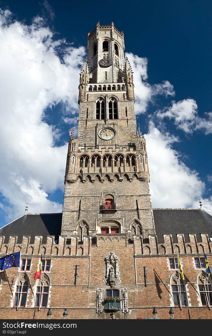 Ancient Belfry on the market square in Brugge, Belgium. Ancient Belfry on the market square in Brugge, Belgium