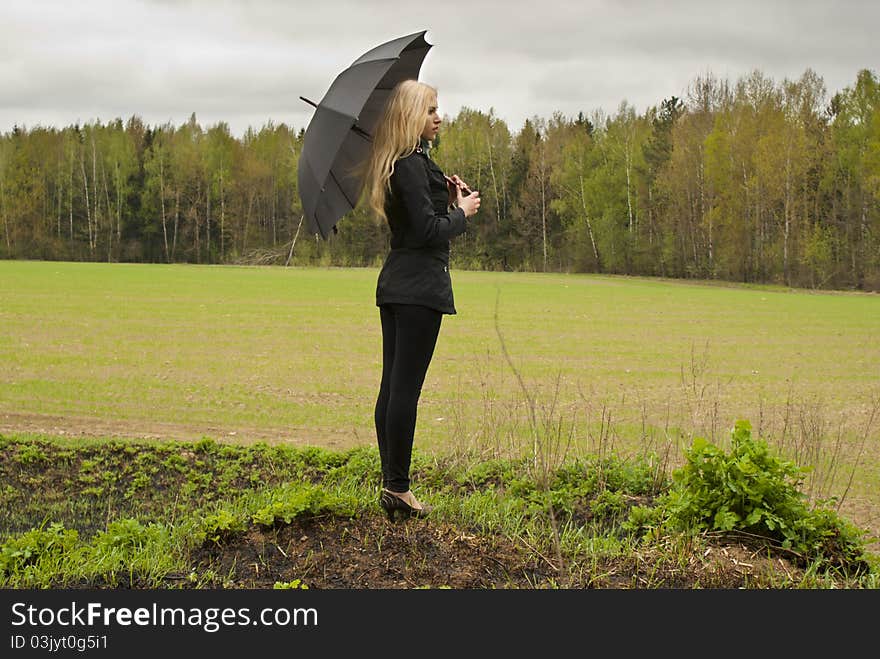 Sad girl with ubmbrella, nature. Sad girl with ubmbrella, nature