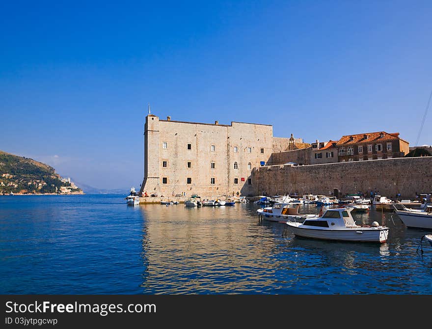 Port at town Dubrovnik in Croatia - architecture background