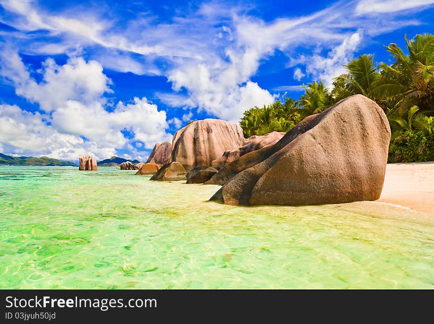 Beach Source d'Argent at Seychelles - nature background