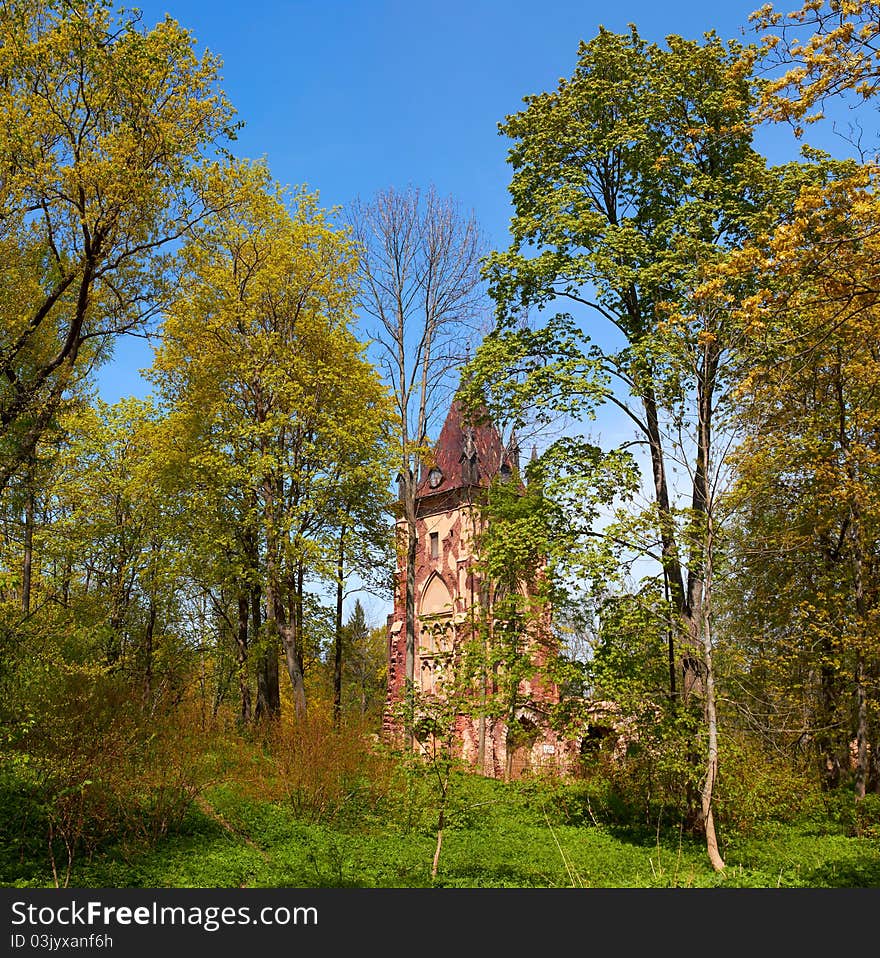 Ruined tower Chapelle in Pushkin Town, Russia