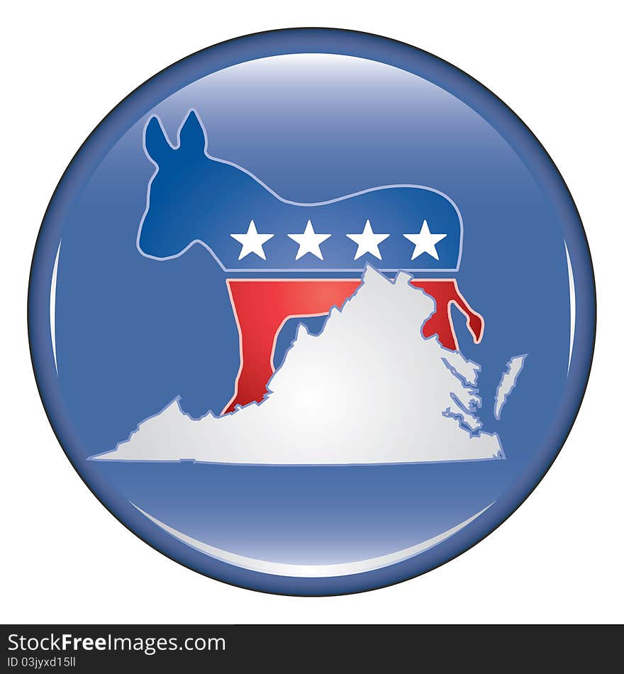 Democrat Virginia Button is an illustration of United States election campaign buttons promoting the right and will to vote Democrat in Virginia.