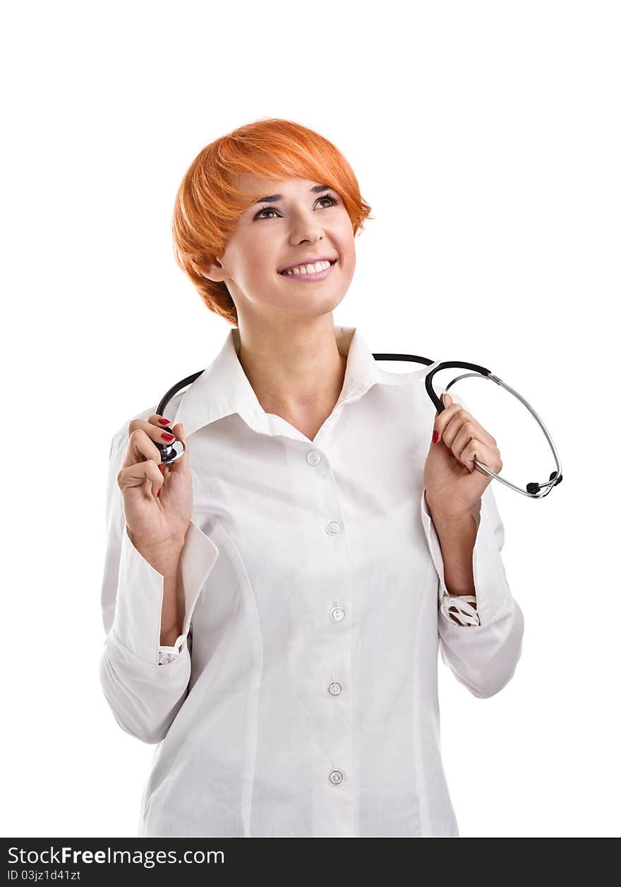 Beautiful Redhead Girl With Stethoscope