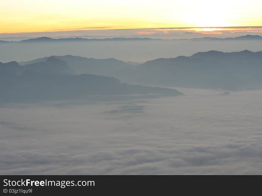 View point wetlands sea fog Doi Luang Chiang Dao