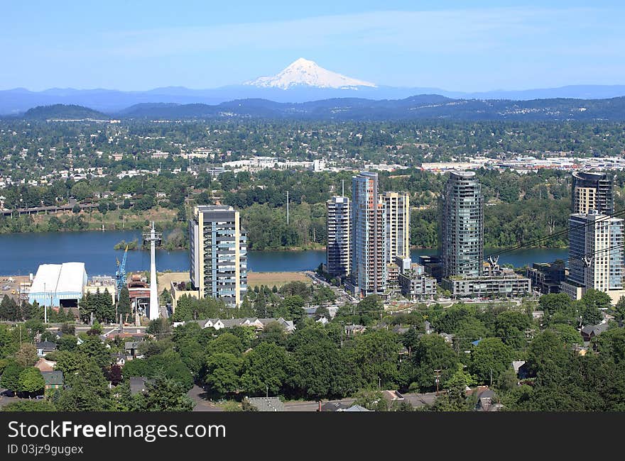 High rises under construction & east Portland.