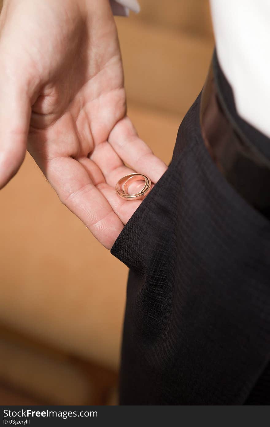 Golden wedding rings on a man's hand