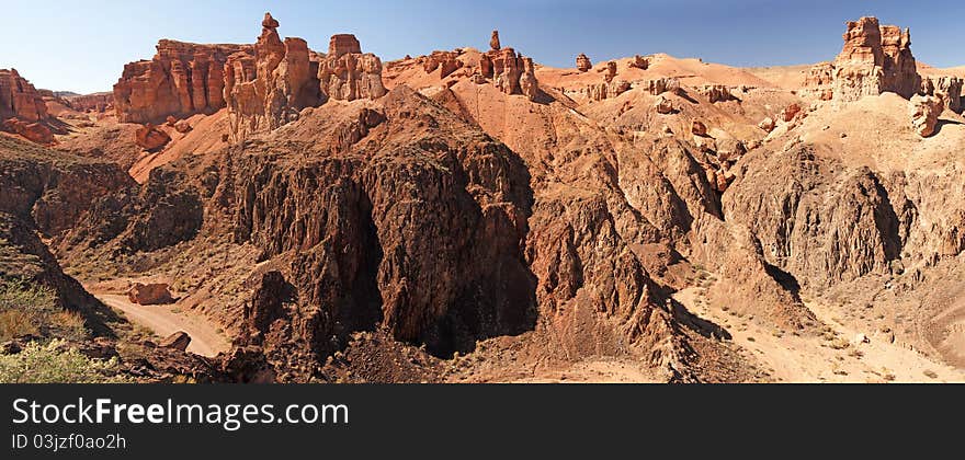 Panoramic view of  castle valley, Charyn canyon