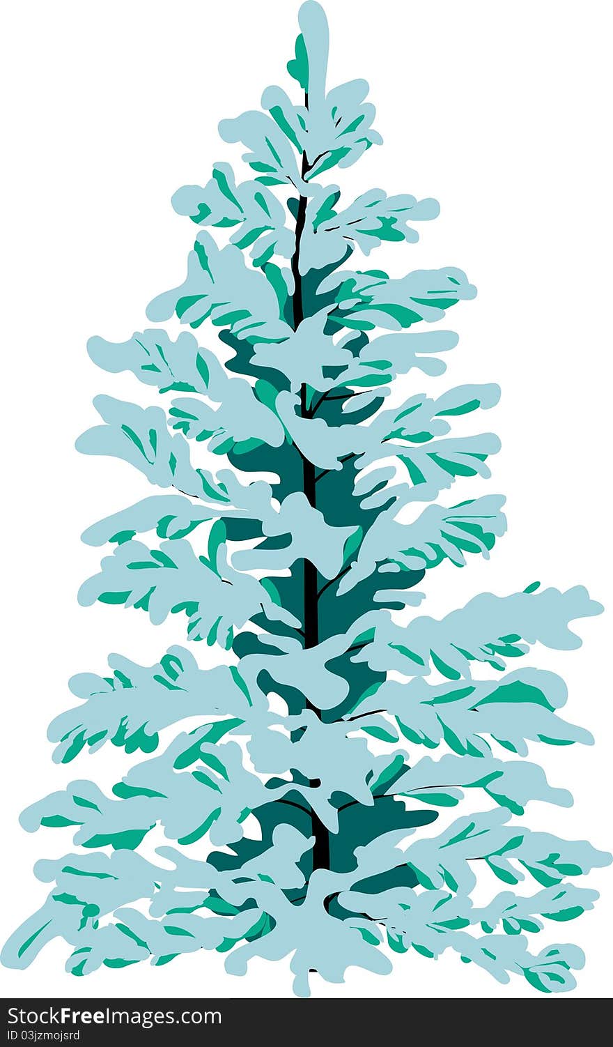 Green tree covered with snow on a white background. Green tree covered with snow on a white background