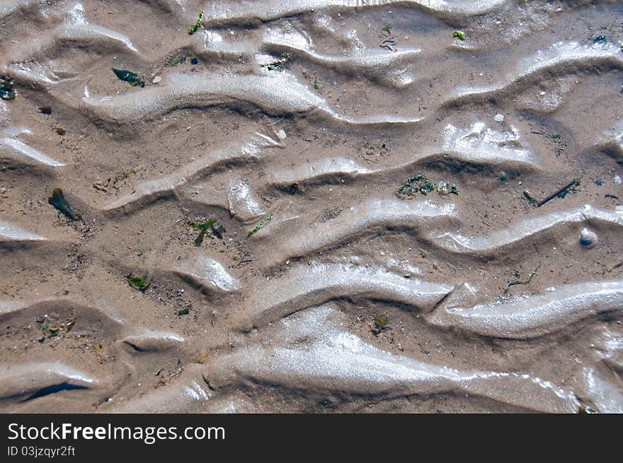 Ripples form a wave design in the sand at ebb tide. Ripples form a wave design in the sand at ebb tide