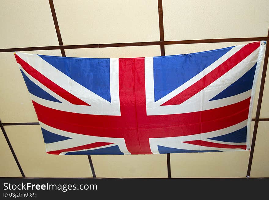 Flag of England hanging on the ceiling