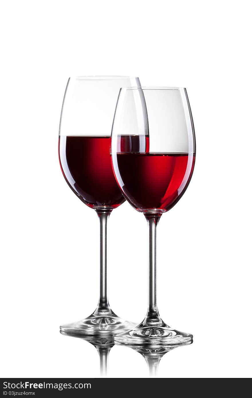 Red Wine In Glasses Isolated On White