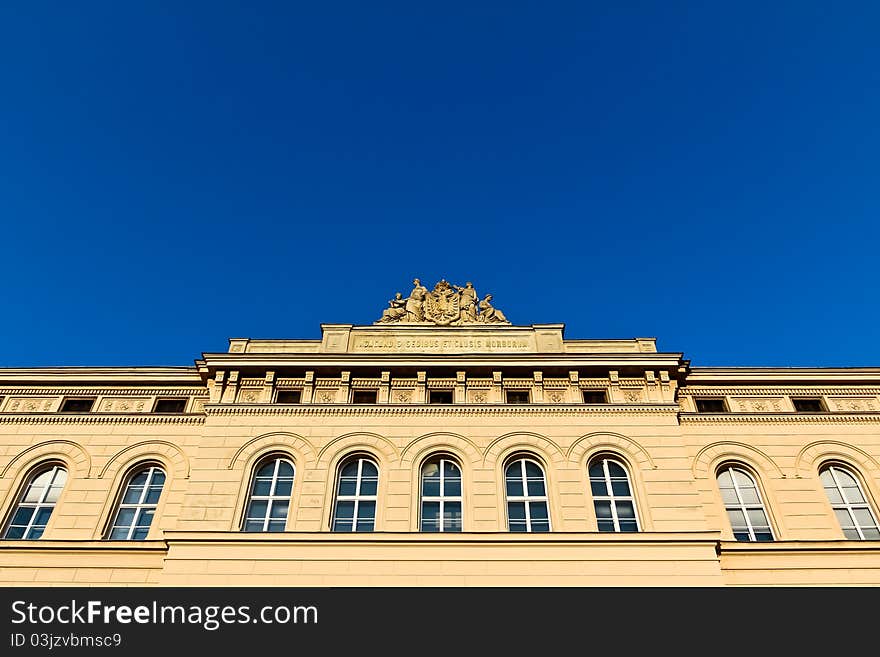 A facade of an old part of Vienna's med school. The latin titel means for researching the location and reason of the disease. A facade of an old part of Vienna's med school. The latin titel means for researching the location and reason of the disease.