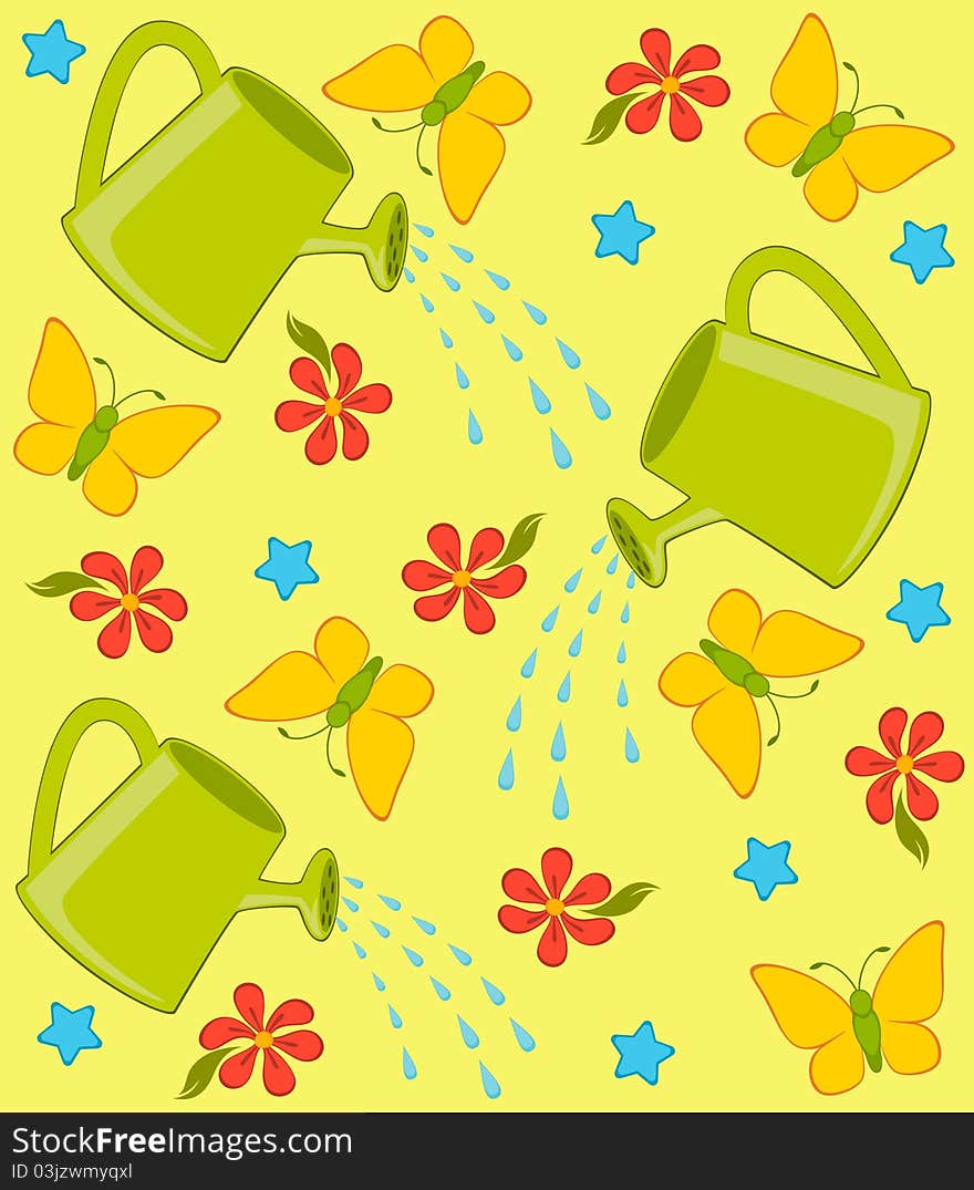 Happy background with watering-can