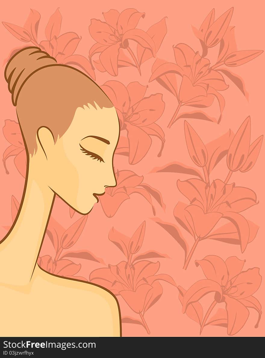 Beautiful girl with flower.illustration for a design