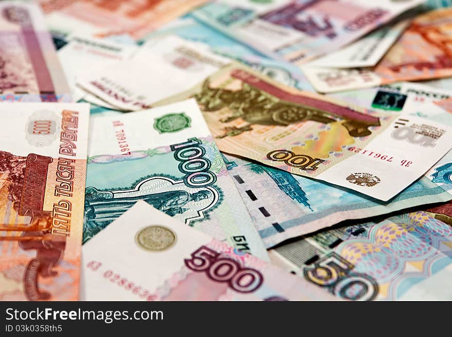 A lot of Russian banknotes of different nominal. A lot of Russian banknotes of different nominal