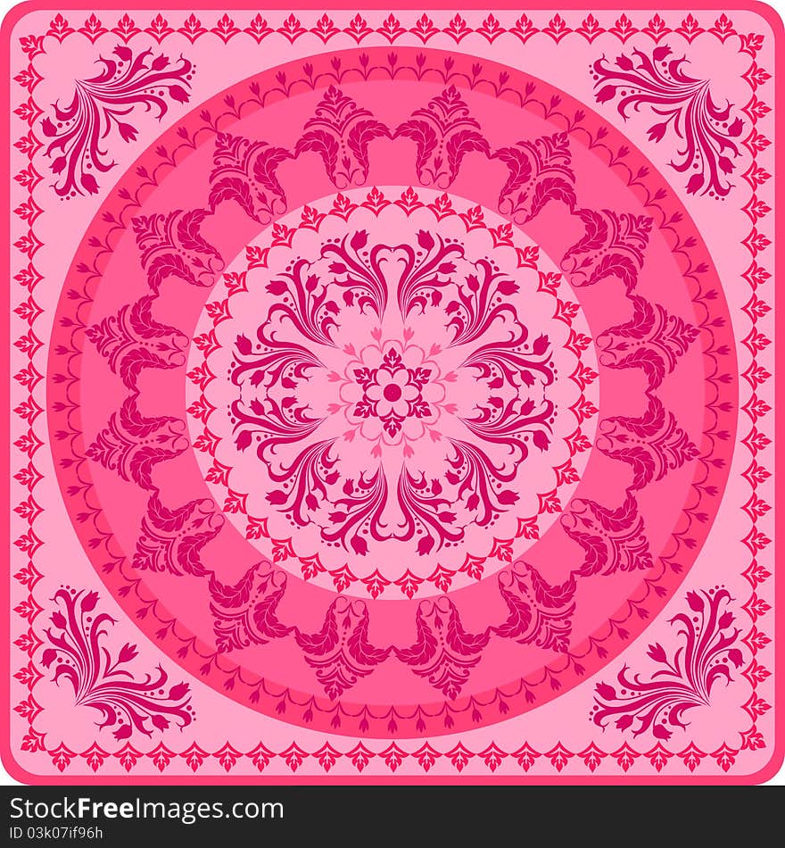 Red background with floral patterns