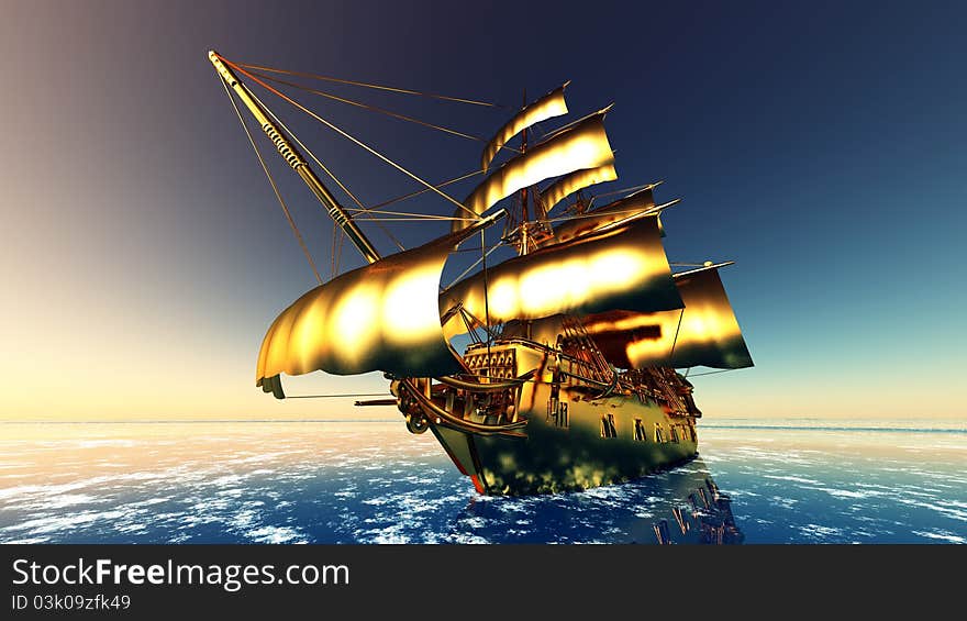 Image of a golden sailing boat