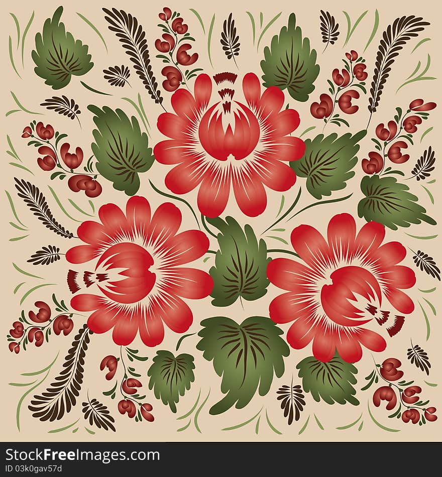 Flowers on a beige background - in the style of hand-painted. Flowers on a beige background - in the style of hand-painted