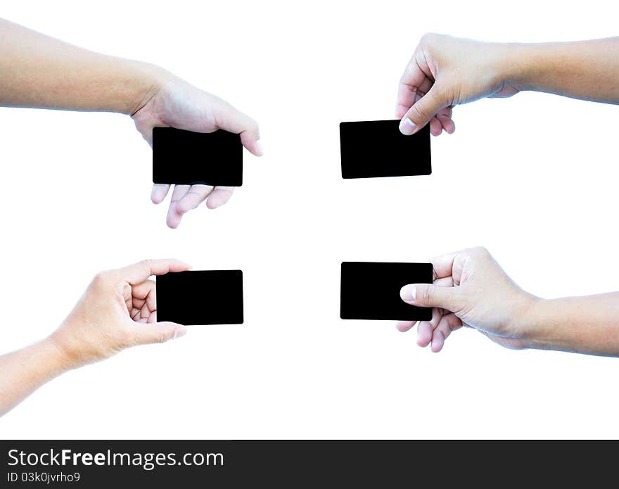 Set of hand with business card isolated on white background