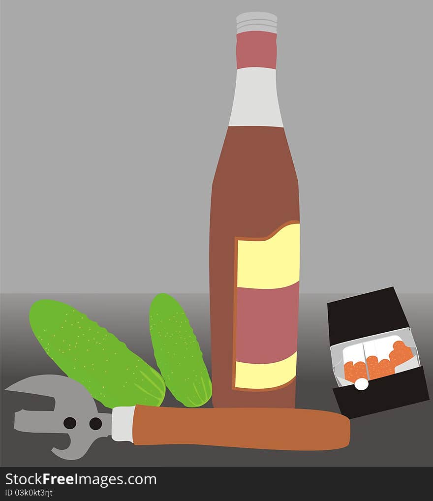 Still-life. Alcoholic drinks. Harm of alcohol. A pack of cigarets