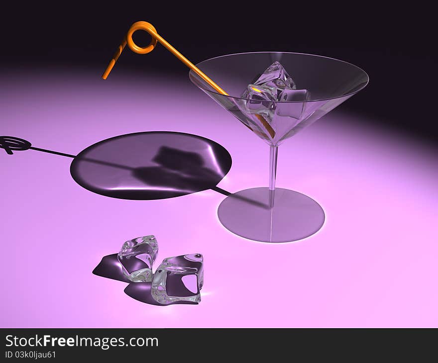 Martini glass with ice cubes