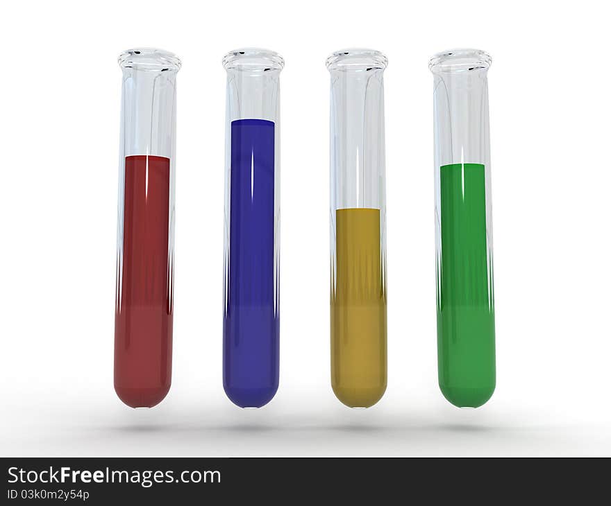 Laboratory test tubes with colored liquid 3d