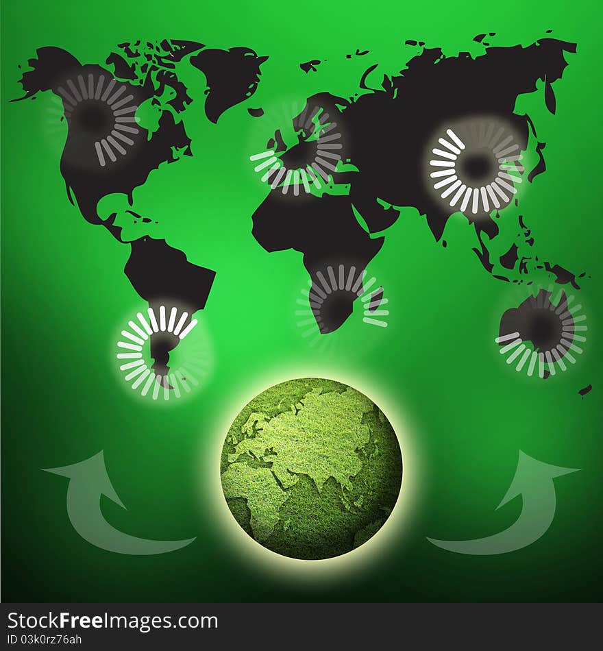 Art work of loading concept around the world in green background. Art work of loading concept around the world in green background