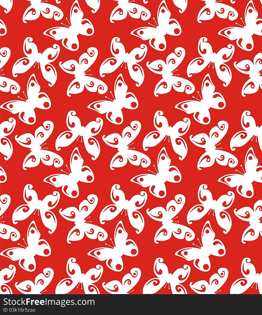 Texture of white butterflies on red background. Vector illustration. Texture of white butterflies on red background. Vector illustration