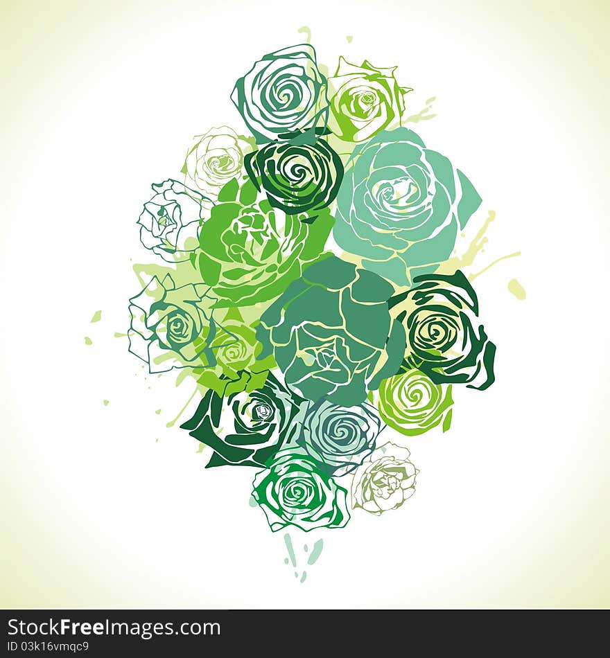 Postcard with beautiful flowers on green background. Vector illustration. Postcard with beautiful flowers on green background. Vector illustration