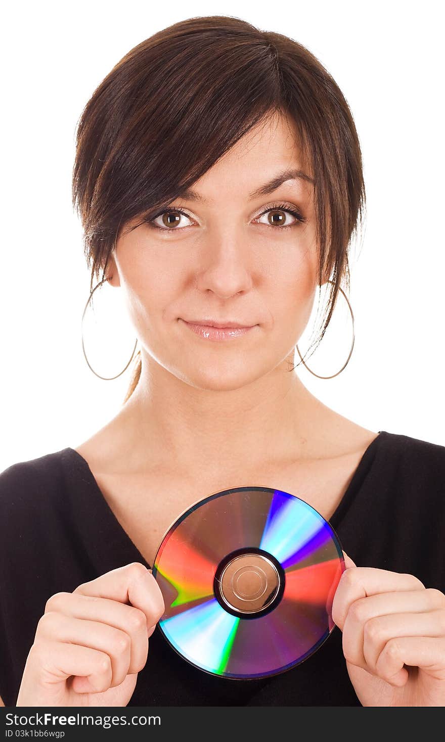 Young Woman Holding Audio Disk