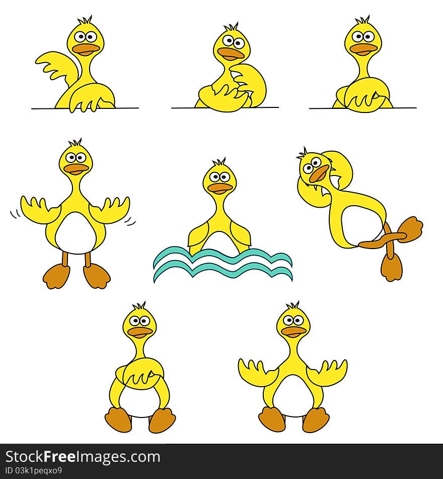 Illustration set of 8 cute cartoon ducks. Illustration set of 8 cute cartoon ducks