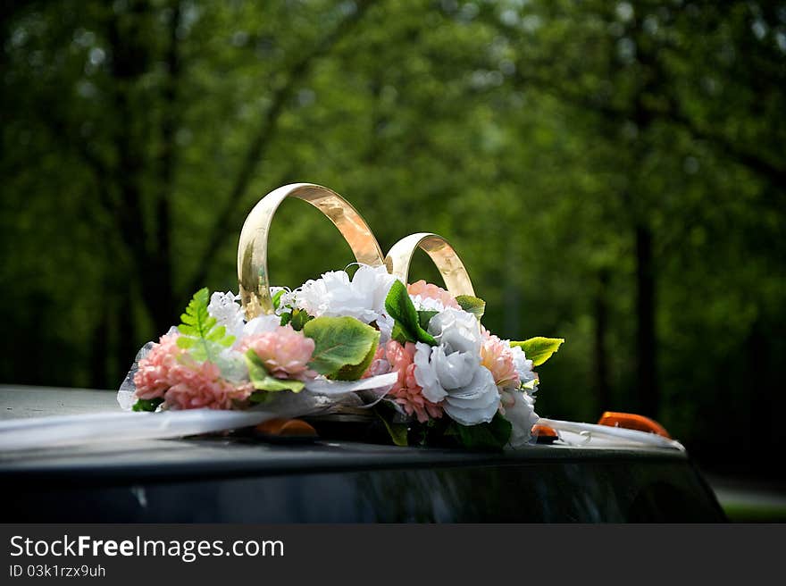 Wedding rings on a car roof