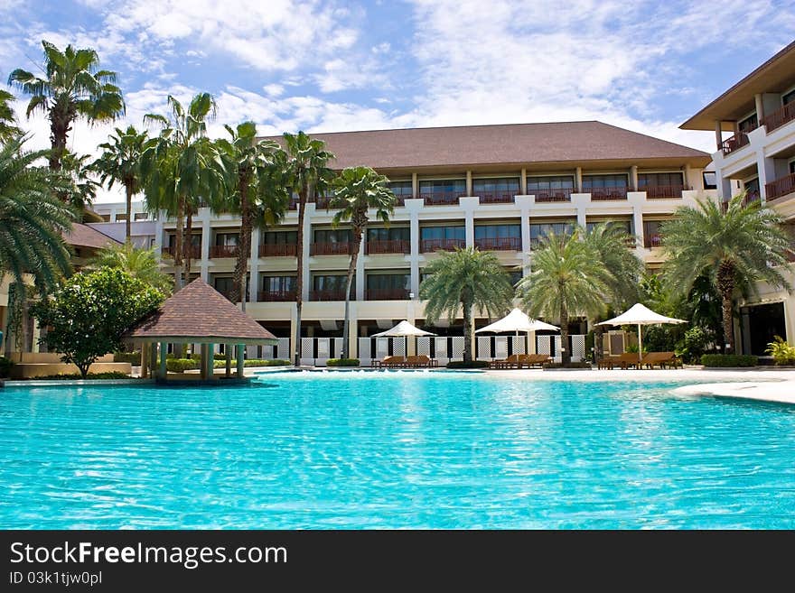 Pool in the resort and light conditions. Pool in the resort and light conditions.