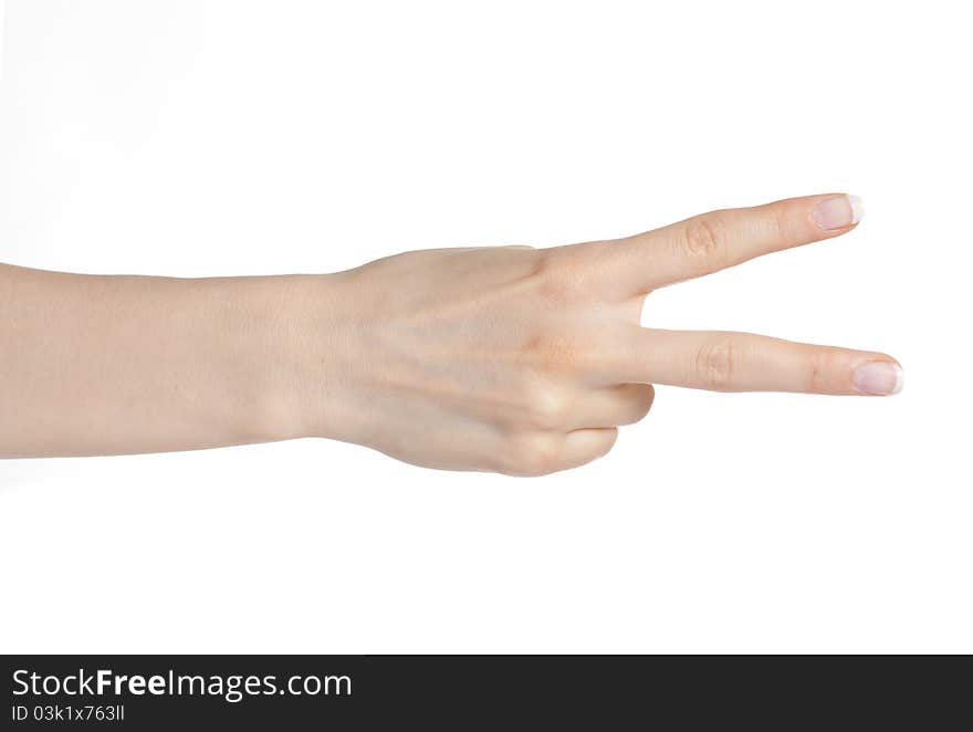 Woman hand showing number two or scissors gesture. Woman hand showing number two or scissors gesture