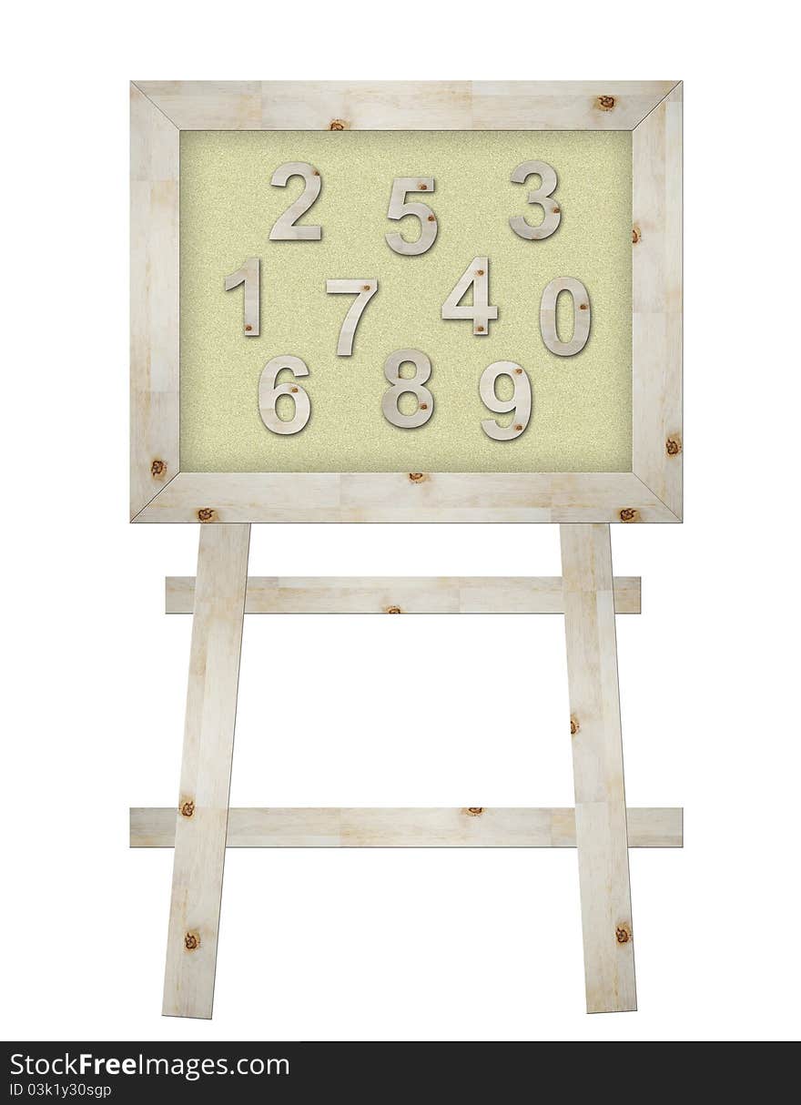 Wooden number on board isolated